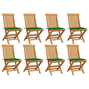 vidaXL Sillas de jard&iacute;n 8 uds madera maciza de teca con cojines verdes