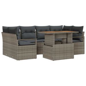 vidaXL Conjunto de sof&aacute; de jard&iacute;n 7 pcs Gris Polirat&aacute;n