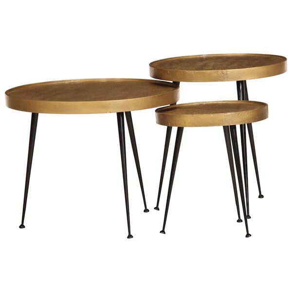 vidaXL Mesas de centro 3 uds madera contrachapada dorada