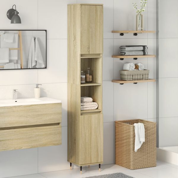 vidaXL Armario de ba&ntilde;o madera contrachapada roble Sonoma 30x30x190 cm