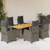 vidaXL Set comedor jard&iacute;n 7 pzas y cojines rat&aacute;n sint&eacute;tico gris