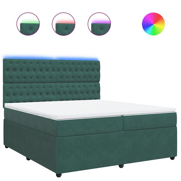 vidaXL Cama box spring con colchón terciopelo verde oscuro 200x200 cm