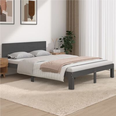 vidaXL Estructura de cama madera maciza gris doble 135x190 cm