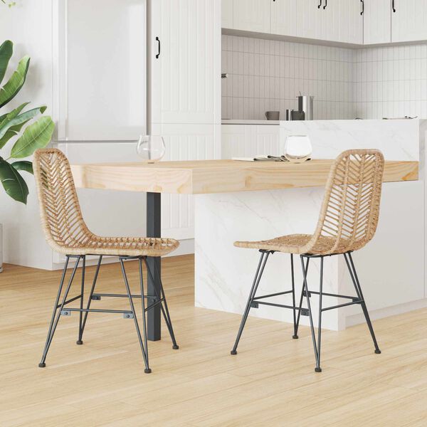 vidaXL Silla de comedor 2 pcs Natural 44 x 47 x 85 cm Ratan e Hierro