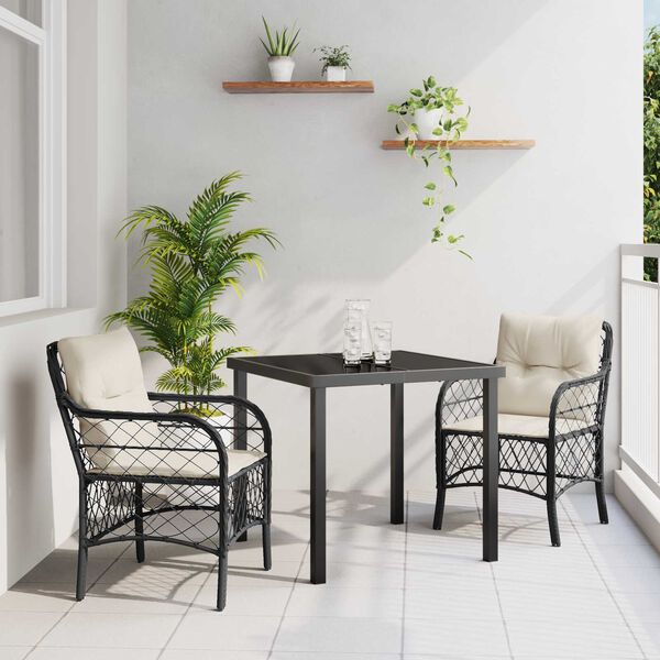 vidaXL Conjunto de Comedor de Jard&iacute;n 3 pcs Negro rat&aacute;n sint&eacute;tico
