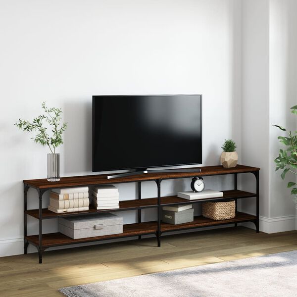 vidaXL Mueble TV metal y madera contrachapada marrón roble 180x30x50cm