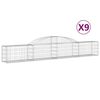 vidaXL Cestas de gaviones 9 uds forma de arco hierro 300x30x40/60 cm