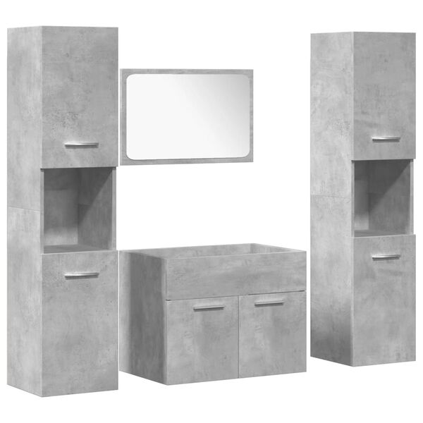 vidaXL Juego muebles de ba&ntilde;o 4 pzas madera contrachapada gris hormig&oacute;n