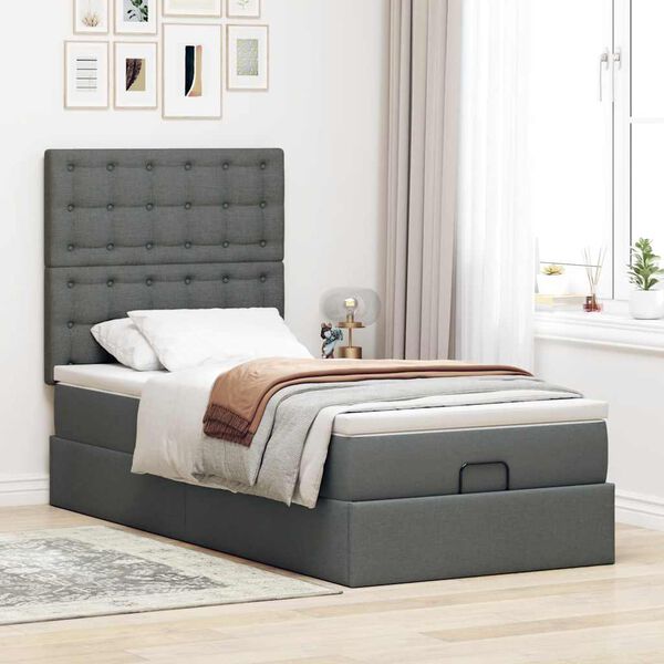 vidaXL Estructura cama otomana colch&oacute;n tela gris oscuro 80x200cm