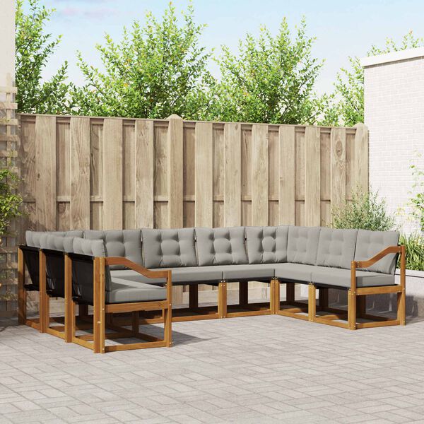 vidaXL Conjunto de sof&aacute;s de exterior 9 pcs Gris Natural y Claro