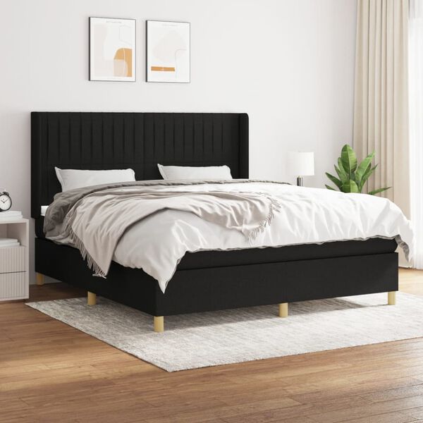 vidaXL Cama box spring con colch&oacute;n tela negro 160x200 cm