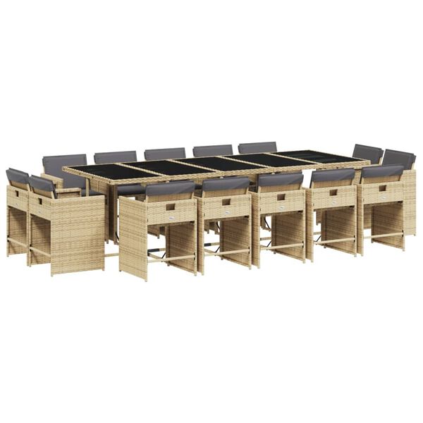 vidaXL Set comedor de jard&iacute;n con cojines 15 pzas rat&aacute;n sint&eacute;tico beige