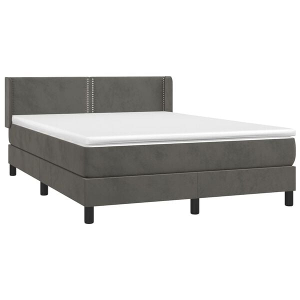 vidaXL Cama box spring con colch&oacute;n terciopelo gris oscuro 140x190 cm