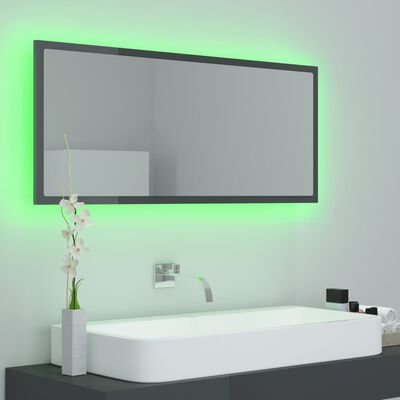 vidaXL Espejo de baño LED acrílico gris brillo 100x8,5x37 cm