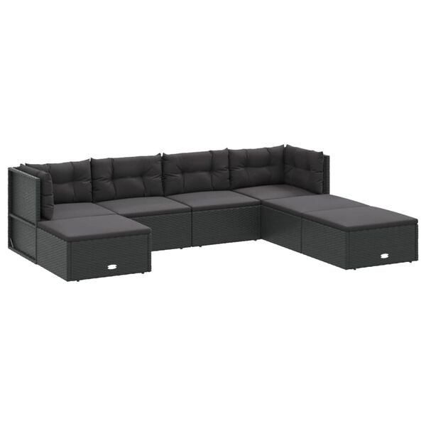 vidaXL Set de muebles de jard&iacute;n y cojines 7 pzas rat&aacute;n sint&eacute;tico negro