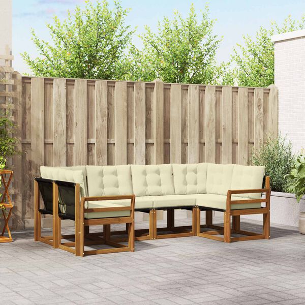 vidaXL Conjunto de sof&aacute;s de exterior con coj&iacute;n 6 pcs Natural y Crema