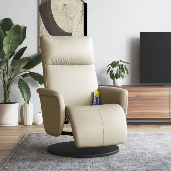 vidaXL Sill&oacute;n reclinable masaje con reposapi&eacute;s cuero sint&eacute;tico crema