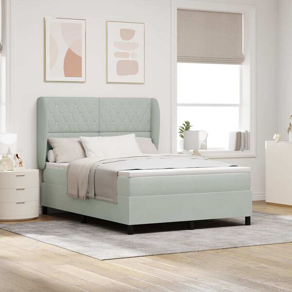 vidaXL Cama tipo Box Spring Gris Claro 200 x 160 cm Poli&eacute;ster
