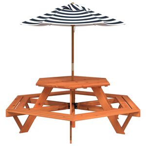 vidaXL Mesa de picnic hexagonal 6 ni&ntilde;os agujero sombrilla madera abeto