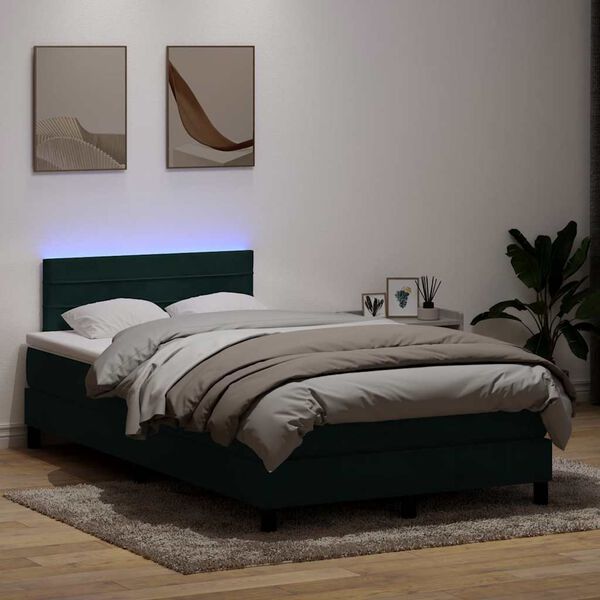 vidaXL Cama box spring con colch&oacute;n y LED terciopelo verde oscuro 120x220 cm