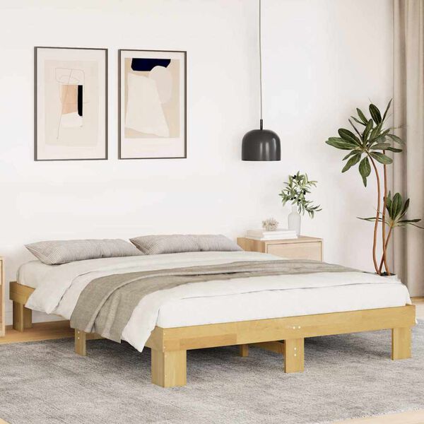 vidaXL Estructura de cama sin colch&oacute;n 135x190 cm madera maciza de roble