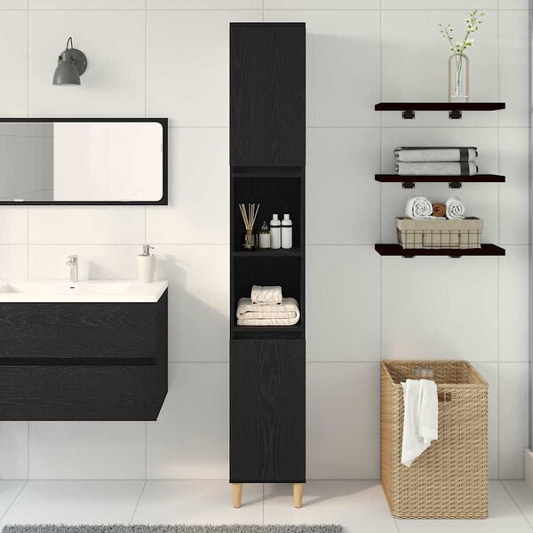 vidaXL Gabinete de Ba&ntilde;o con estante Roble Negro 30 x 30 x 190 cm