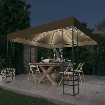 vidaXL Carpa cenador de jardín con tira de luz LED 3x3m taupé 180 g/m²