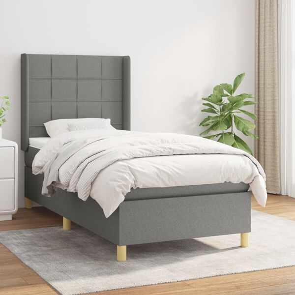 vidaXL Cama box spring con colch&oacute;n tela gris oscuro 90x200 cm