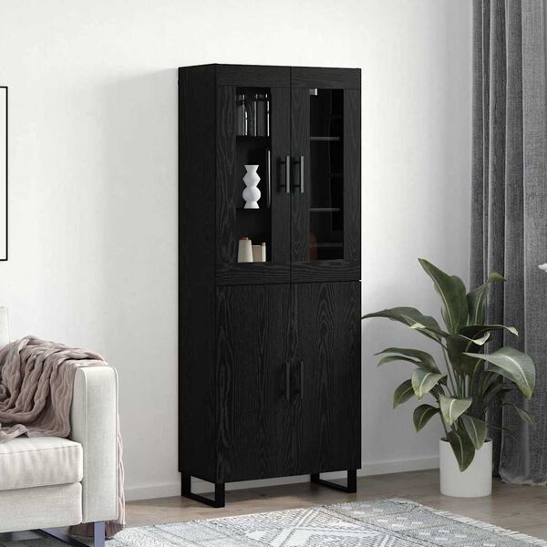 vidaXL Aparador alto 2 pcs Roble negro Madera de ingenier&iacute;a