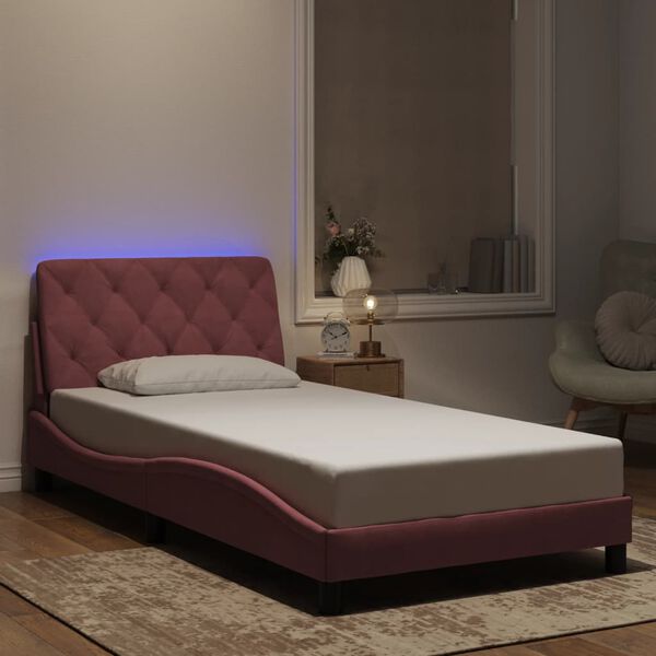 vidaXL Estructura de cama con LED sin colch&oacute;n terciopelo rosa 100x200 cm
