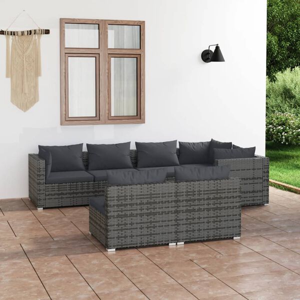 vidaXL Set de muebles de jardín 7 pzas y cojines ratán sintético gris