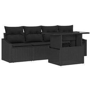 vidaXL Conjunto de sof&aacute; de jard&iacute;n 5 uds. Negro rat&aacute;n sint&eacute;tico