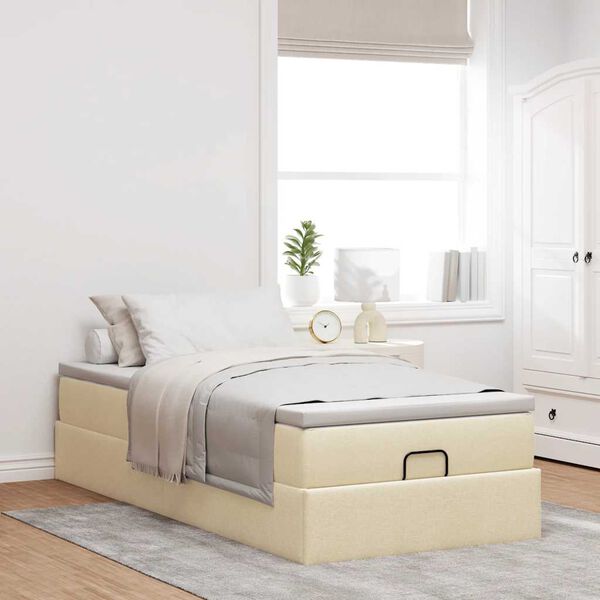 vidaXL Estructura de cama otomana con colch&oacute;n tela crema 90x190cm