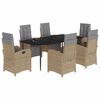 vidaXL Set comedor de jard&iacute;n 7 pzas con cojines rat&aacute;n sint&eacute;tico beige
