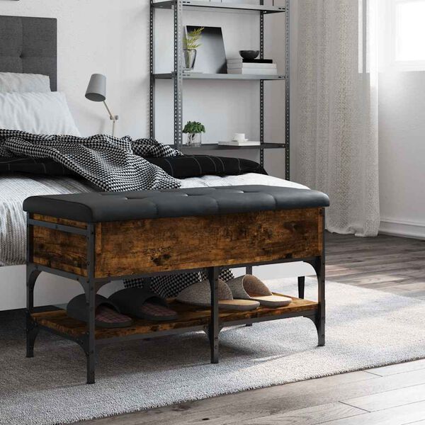 vidaXL Banco zapatero madera de ingenier&iacute;a roble ahumado 82x42x45 cm