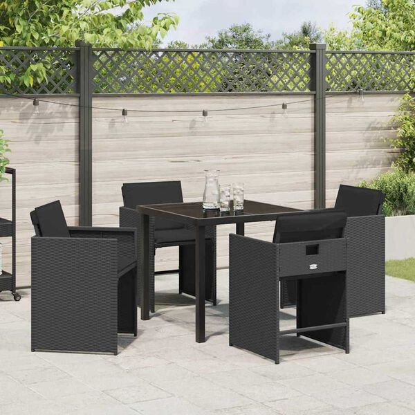 vidaXL Conjunto de Comedor de Jard&iacute;n 5 pcs Negro rat&aacute;n sint&eacute;tico
