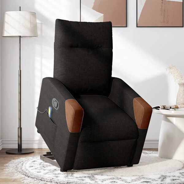 vidaXL Sill&oacute;n reclinable de masaje elevable tela negro