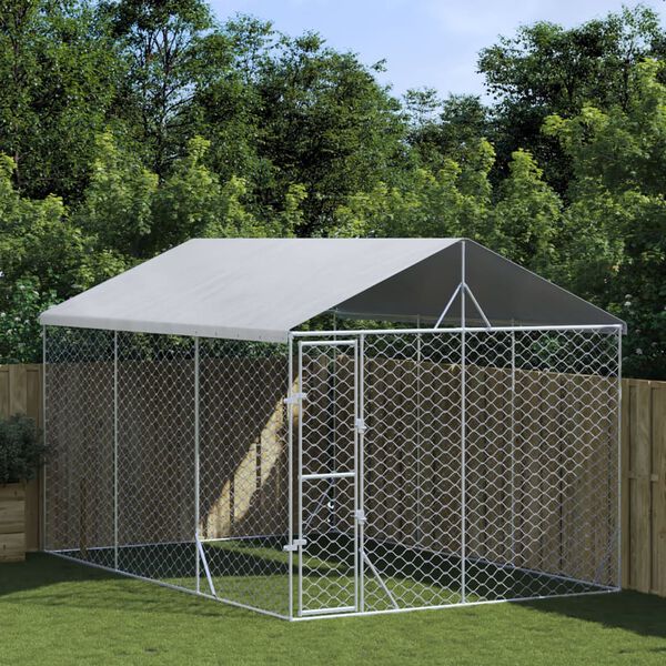 vidaXL Perrera exterior con techo acero galvanizado plata 3x4,5x2,5 m
