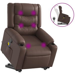 vidaXL Sill&oacute;n reclinable de masaje de pie de cuero sint&eacute;tico marr&oacute;n