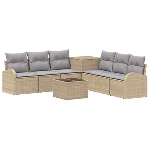 vidaXL Juego de Sof&aacute; 8 uds. Beige y Gris Claro Rat&aacute;n sint&eacute;tico y acero