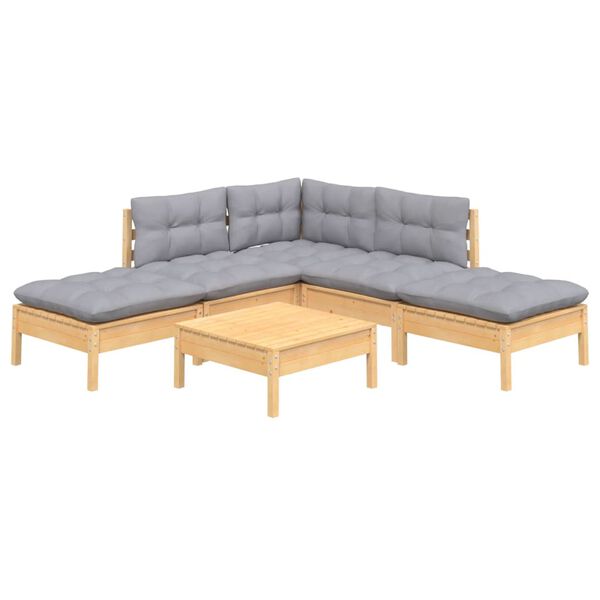 vidaXL Juego de muebles de jard&iacute;n 6 pzas y cojines madera pino gris