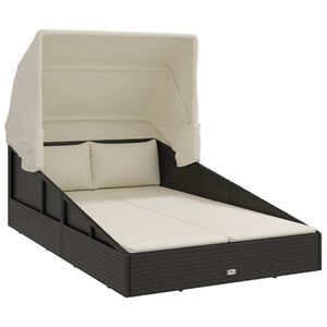 vidaXL Tumbona con toldo plegable rat&aacute;n sint&eacute;tico negro 200x114x128 cm