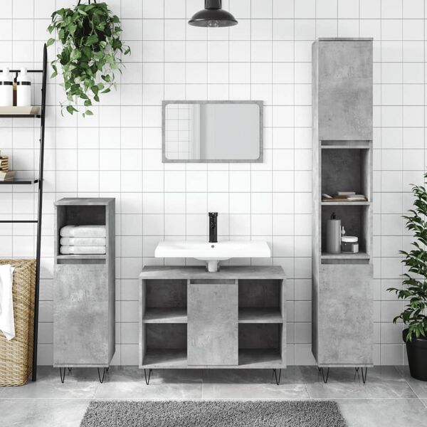 vidaXL Armario de ba&ntilde;o madera contrachapada gris hormig&oacute;n 30x30x100 cm