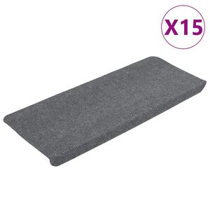 vidaXL Alfombrilla autoadhesiva de escalera 15 uds gris 65x24,5x3,5 cm
