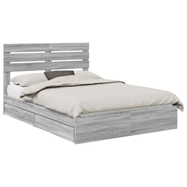 vidaXL Cama con almacenamiento con cabecera Gris Sonoma 160 x 200 cm