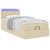 vidaXL Cama otomana con colch&oacute;n y luces LED tela crema 90x200 cm