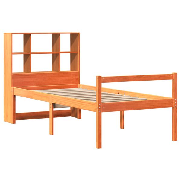 vidaXL Cama con estanter&iacute;a sin colch&oacute;n madera maciza marr&oacute;n 75x190 cm