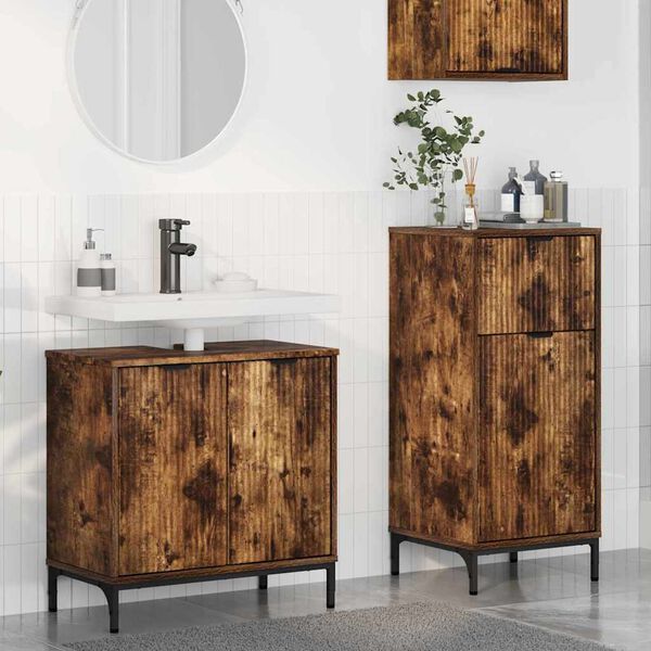vidaXL Juego de muebles de ba&ntilde;o con caj&oacute;n 2 pcs Roble ahumado