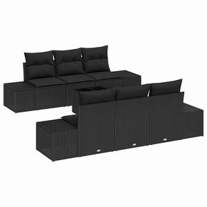 vidaXL Conjunto de sof&aacute; de jard&iacute;n 8 uds. Negro rat&aacute;n sint&eacute;tico