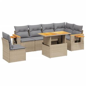 vidaXL Set sof&aacute;s de jard&iacute;n 7 piezas y cojines rat&aacute;n sint&eacute;tico beige